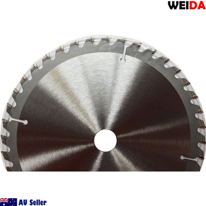 A 185mm Wood Circular Saw Blade Cutting Disc 7-1/4” 40T Bore 20/16mm 2.2mm Kerf labeled "WEIDA" with 40 teeth, measuring 7 1/4 inches in diameter. The cutting disc includes various technical specifications and icons on its surface. The image also features the flags of Australia and the text "AU Seller.