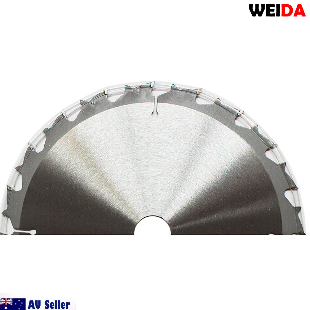 A 2x 210mm Wood Circular Saw Blade Cutting Disc 8-1/4" 40T Bore 35mm K 2.2mm Pro, marked "Australia Seller," measures 8 1/4" (210mm) and features tungsten carbide tipped teeth. The blade displays various specifications and symbols around its center hole, with an additional ring placed nearby.