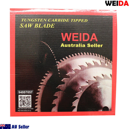 235mm Wood Circular Saw Blade Cutting Disc 9-1/4" 40T Bore 25/22.23mm K 2.5mm with text "WEIDA Australia Seller" at the top center and specifications "9¼"x40Tx25, art.nr: MTS 235.40, t.p.m: max. 6500 min-1, gekeurd volgens EN 13236" around the tungsten carbide tipped blade. Also includes a QR code, "94007057," and Australian and AU