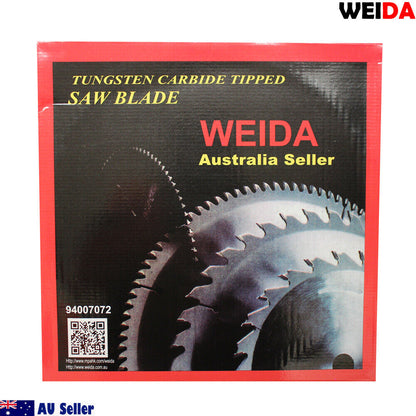 A circular cutting saw blade labeled "400mm 100T Wood Circular Saw Blade Cutting Disc 16" Bore 30/25.4mm K3.5mm Timber" at the top with specifications: 16" x 100T x 30, max. 3800 min⁻¹. The tungsten carbide tipped blade is ideal for cutting sandwich laminate. Includes symbols for usage guidelines and a QR code. Background is white, with "Australia Seller" and an Australian flag icon at the bottom left.
