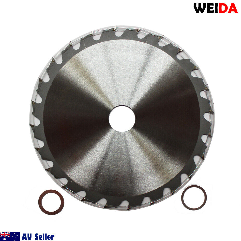 A 2x 210mm 24T Wood Circular Saw Blade Cutting Disc 8-1/4” Bore30/25.4/22.23mm Cut with the brand "WEIDA" engraved, featuring specifications: 8 ¼" x 24T x 30. Below the tungsten carbide tipped cutting disc are two metal washers. The background is white, with the "WEIDA" logo in the top right corner and an "AU Seller" logo in the bottom left corner.
