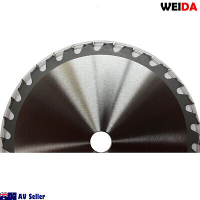 235mm Wood Circular Cutting Disc Saw Blade 9-1/4" 30T Bore 25/22.23mm 2.2mm K from WEIDA with the label "Australia Seller" visible. Specifications on the tungsten carbide tipped blade include dimensions 9¼"x30Tx25 and a maximum speed of 6500 min⁻¹. A small washer is placed next to the wood circular saw blade. "AU Seller" label and Australian flag are in the corner.