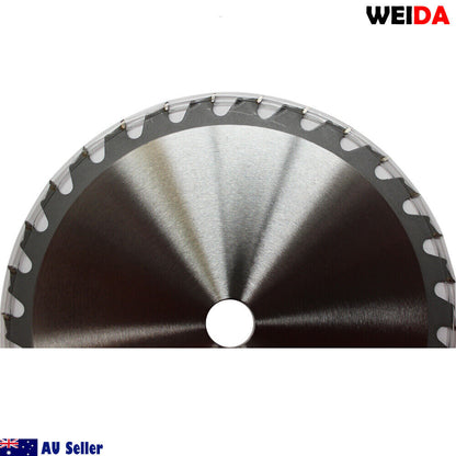 A 3x 235mm Wood Circular Saw Blade Cutting Disc 9-1/4” 30T Bore25mm 2.2mm Kerf Cut with "WEIDA" branding features tungsten carbide tipped teeth for precision. It includes a QR code, product number 94007084, and additional technical details. An "AU Seller" logo is positioned at the bottom left.