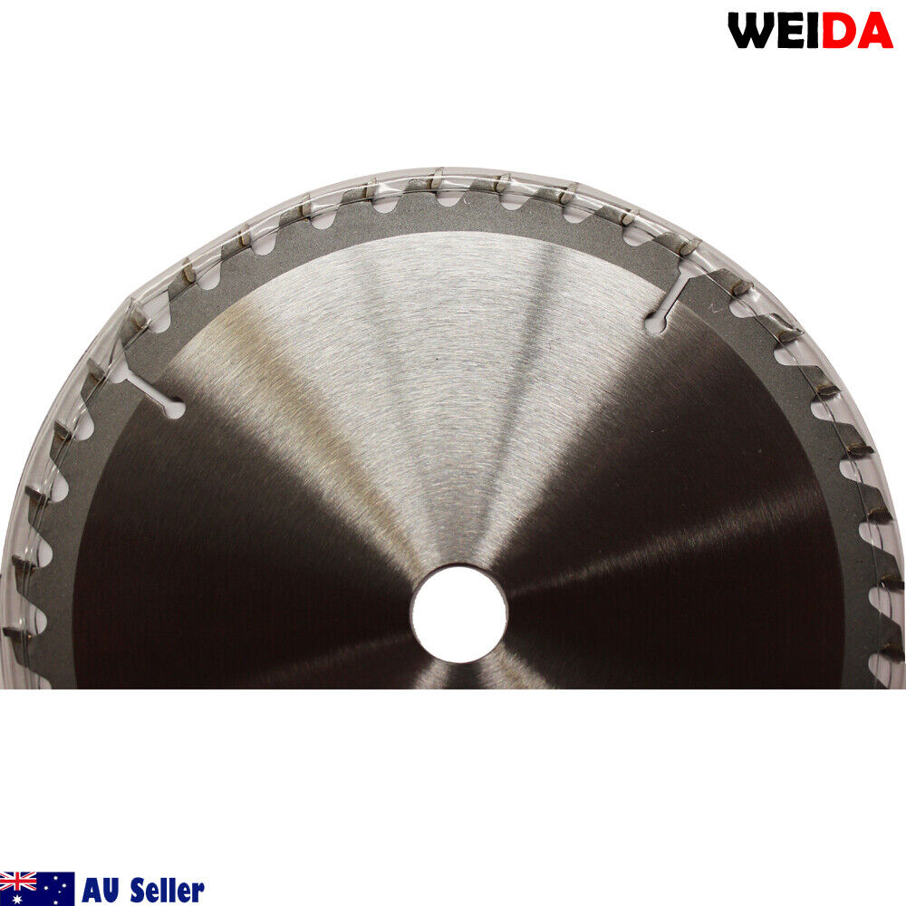 The 185mm Wood Circular Saw Blade Cutting Disc 7-1/4” 40T Bore 20/16mm 2.5mmK features tungsten carbide tipped metal teeth and is sold by an Australian seller. Specifications include "7 1/4 x 40T x 20" with a max speed of 8300 RPM. An additional metal ring is also shown beside the cutting disc.