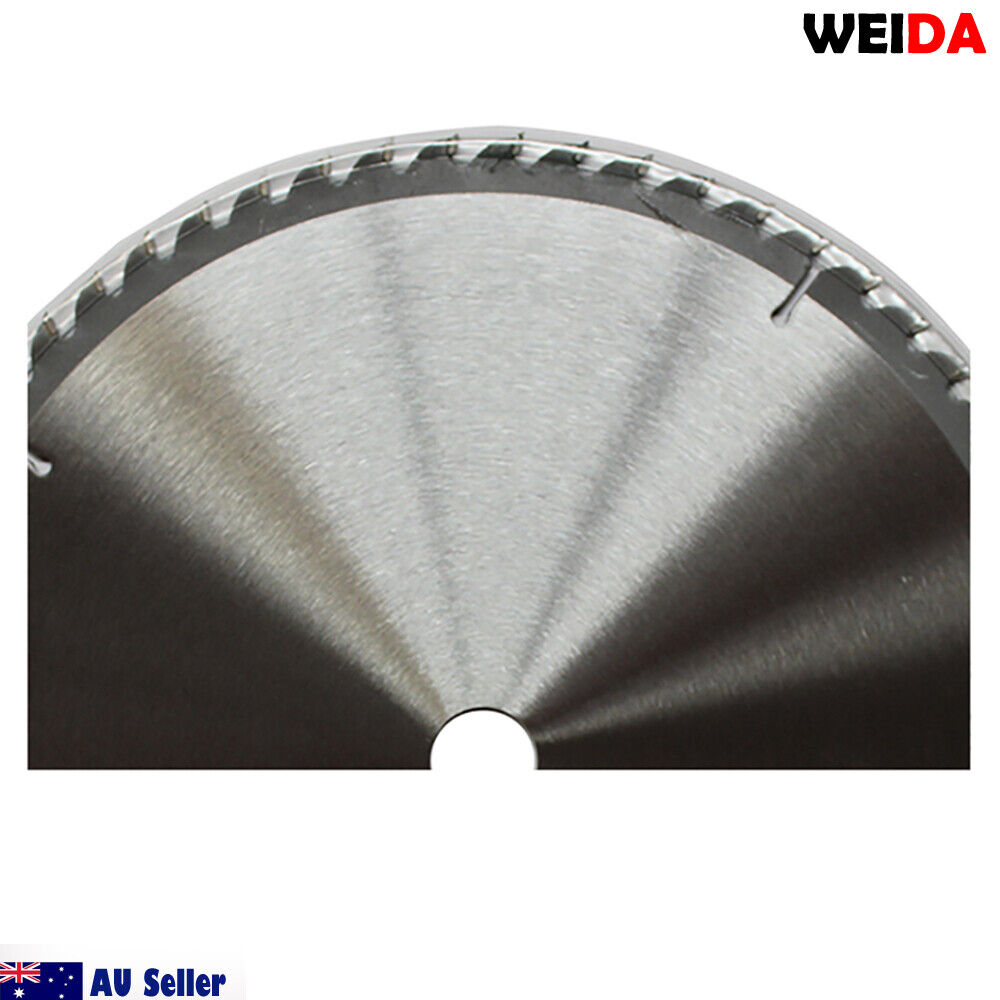 A 350mm Wood Circular Saw Blade Cutting Disc 14’’ 60T Bore 30/25.4/22.23mm K 3.5mm from WEIDA, labeled with specifications "14"x60Tx30," features tungsten carbide tipped teeth for enhanced durability. The blade is silver with sharp edges around its perimeter. Below it are two metal rings. “AU Seller” and an Australian flag icon are in the bottom left corner.
