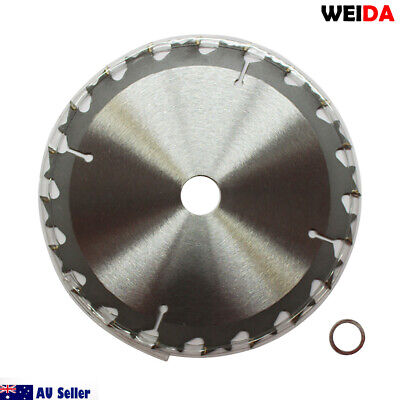 Image of a 3x 160mm 20T Wood Circular Cutting Disc Saw Blade6-1/4" Bore 20/16mm Kerf 1.6mm by WEIDA. It displays specifications including 160x20 mm, 20T, and a maximum speed of 9600 min-1. The tungsten carbide tipped blade is ideal for cutting sandwich laminate. Additional component is a small ring. Text indicates Australian seller with AU flag at the bottom left corner.
