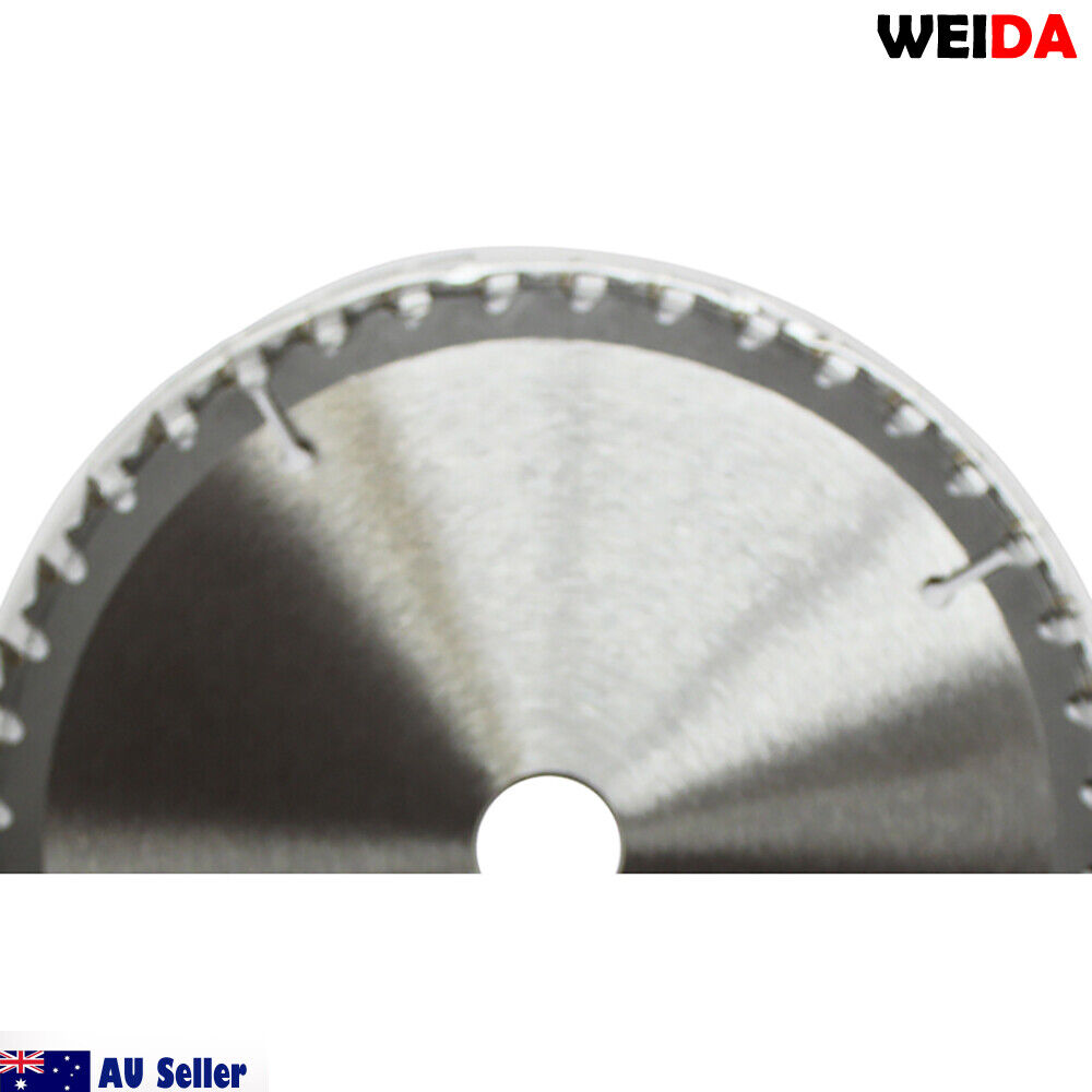 A 160mm 40T Wood Circular Saw Blade Cutting Disc 6-1/4" Bore 20/16mm Kerf 1.6mm Cut marked "WEIDA Australia Seller," featuring specifications like 6 1/2"x40Tx20 and a maximum of 9600 min-1. The silver blade has a black and white center, with a small metal washer beside it. "AU Seller" is noted alongside a small Australian flag in the corner.