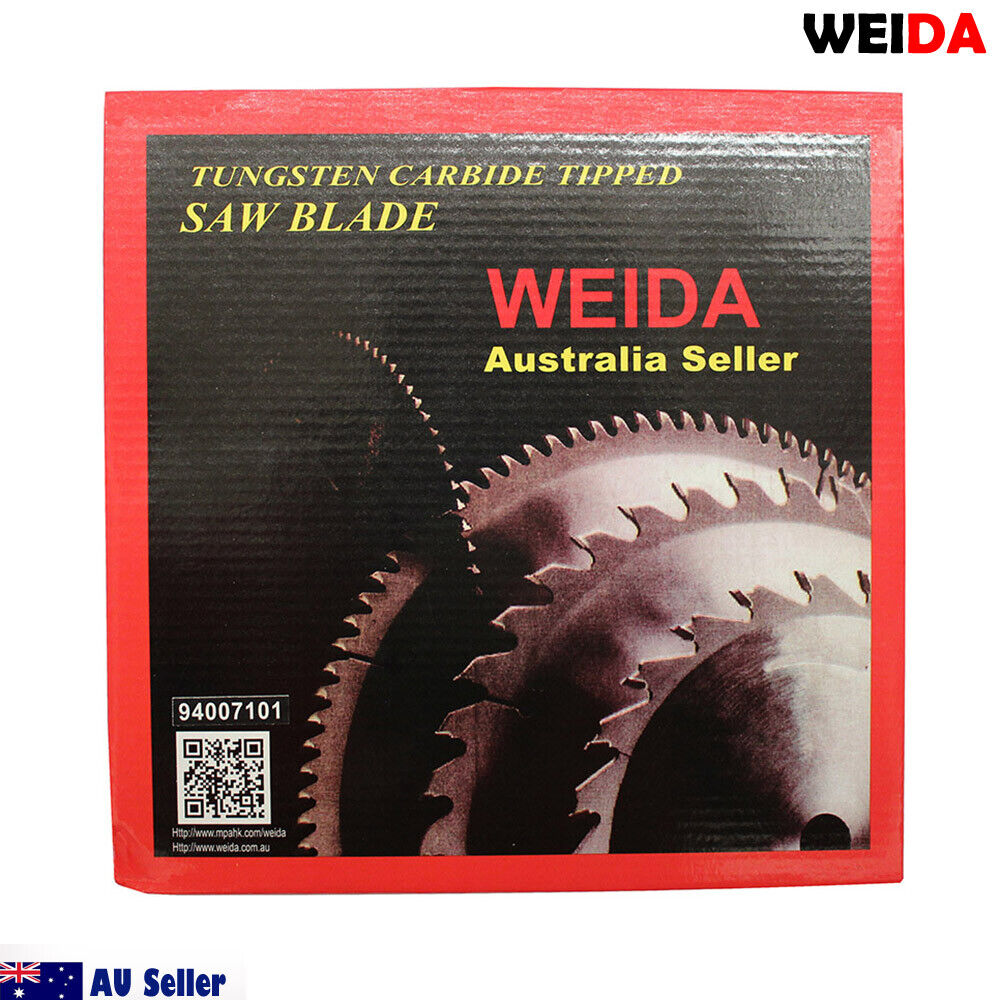 A 3x 235mm 20T Wood Circular Saw Blade Cutting Disc 9-1/4" Bore 25/22.2mm Kerf 1.8 with the brand name "WEIDA" printed on the center. This tungsten carbide tipped blade has specs listed: 9-1/4"x20Tx25, MTS 235.20, max 6500 min-1, and conforms to EN 13236. It includes two metal rings and features an Australian seller badge.
