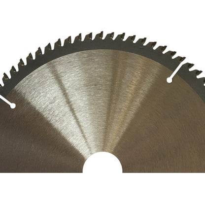 An image of a 210mm Wood Circular Saw Blade Cutting Disc ATB 8-1/4" 80T Bore 25.4/22.23mm K2.5 with dimensions 8 1/4" x 80T x 30. The blade is silver with a white center displaying product details, a QR code, and website information. Two small washers are placed at the bottom left of the cutting disc.