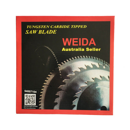 A circular saw blade branded "2x210mm Wood Circular Saw Blade Cutting Disc ATB 8-1/4" 80T Bore 25.4/22.23mm K2," featuring 80 tungsten carbide tipped teeth and an 8 1/4-inch diameter (210mm wood circular saw blade). The center label provides specifications including model, maximum RPM (7330), and standards compliance (EN 13236). Two washers are positioned below the cutting disc.