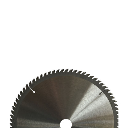 A circular saw blade with sharp, evenly spaced teeth, labeled "WEIDA" and website "www.allworldlink.com." It has specifications including a 300mm Wood Circular Saw Blade Cutting Disc ATB 9-1/4" 120T Bore 30/22.23mm K3.2m and is tungsten carbide tipped (tct). A QR code and two small metal rings are placed beside the blade. Industrial icons and certification details are visible.