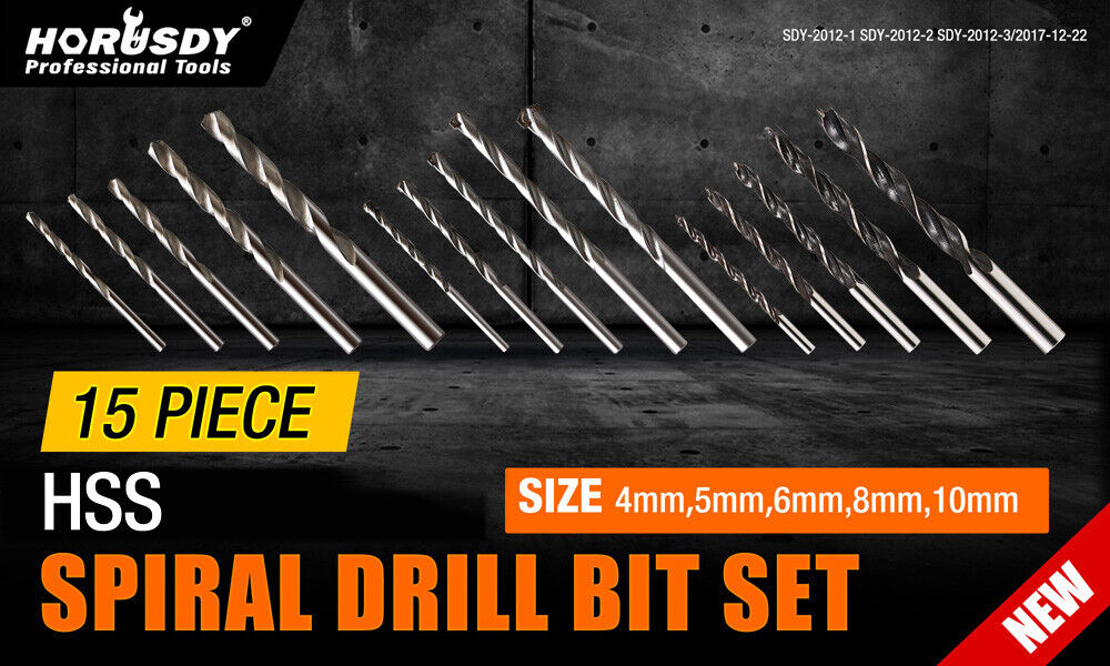 15Pc HSS Drill Bits Combination Set Wood Metal & Concrete Drilling Metric Titanium