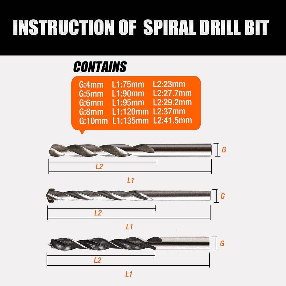 15Pc HSS Drill Bits Combination Set Wood Metal & Concrete Drilling Metric Titanium