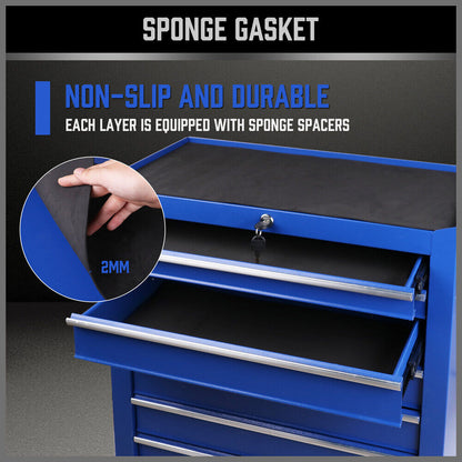 7-Drawer Drawer Tool Box Trolley Cabinet - Blue or Black Heavy Duty Tool Chest Garage Storage Cart Organizer