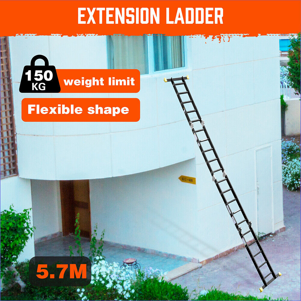 HORUSDY 5.7M Aluminium Folding Step Ladder Extension Multi-Purpose Ladders 150KG