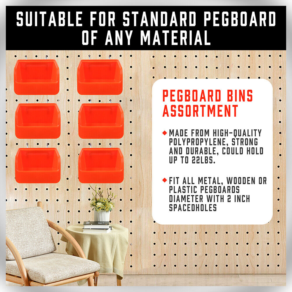 16Pc Pegboard Bins Peg Board Parts Storage With Steel Hooks Tools Organiser Tray