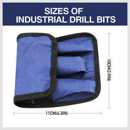 A set of HSS 3pcs Steel Step Cone Set Drill Titanium Bit Hole Cutter 4-12/20/32mm Pouch with hex shanks is perfect for car restoration and auto repair. Each bit boasts multiple step levels with size markings inscribed on the surface. The bits are neatly arranged in a row against a plain white background.