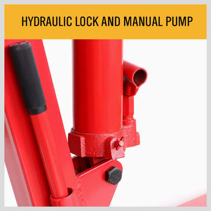 A 2-Ton Hydraulic Engine Crane Foldable Hoist Stand for Mobile Garage Lifting- Workshop Essential with a 2-ton weight capacity icon, featuring a foldable design and six wheels at the base for mobility. The hoist's arm is extended, set against a plain white background. Ideal for automotive and repair shops, this durable crane ensures efficient lifting and maneuverability.