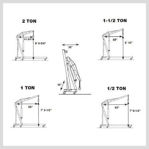 A 2-Ton Hydraulic Engine Crane Foldable Hoist Stand for Mobile Garage Lifting- Workshop Essential with a 2-ton weight capacity icon, featuring a foldable design and six wheels at the base for mobility. The hoist's arm is extended, set against a plain white background. Ideal for automotive and repair shops, this durable crane ensures efficient lifting and maneuverability.