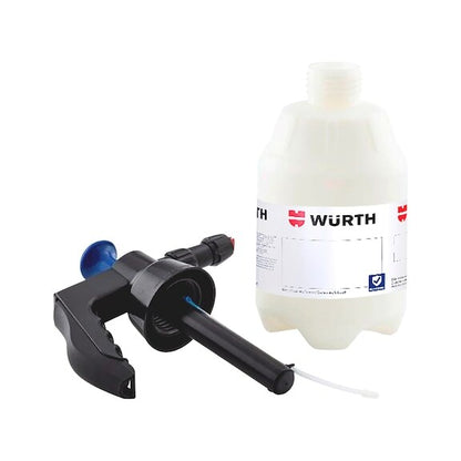 A Wurth Perfect Foam Pressure Sprayer Cleaner Pump Spray Bottle 1.5L with a white body, black handle and nozzle, and blue trigger. The bottle features the WÜRTH logo and branding in red and black on a label wrapped around its body, perfect for applying car cleaning foam or alkaline cleaners.