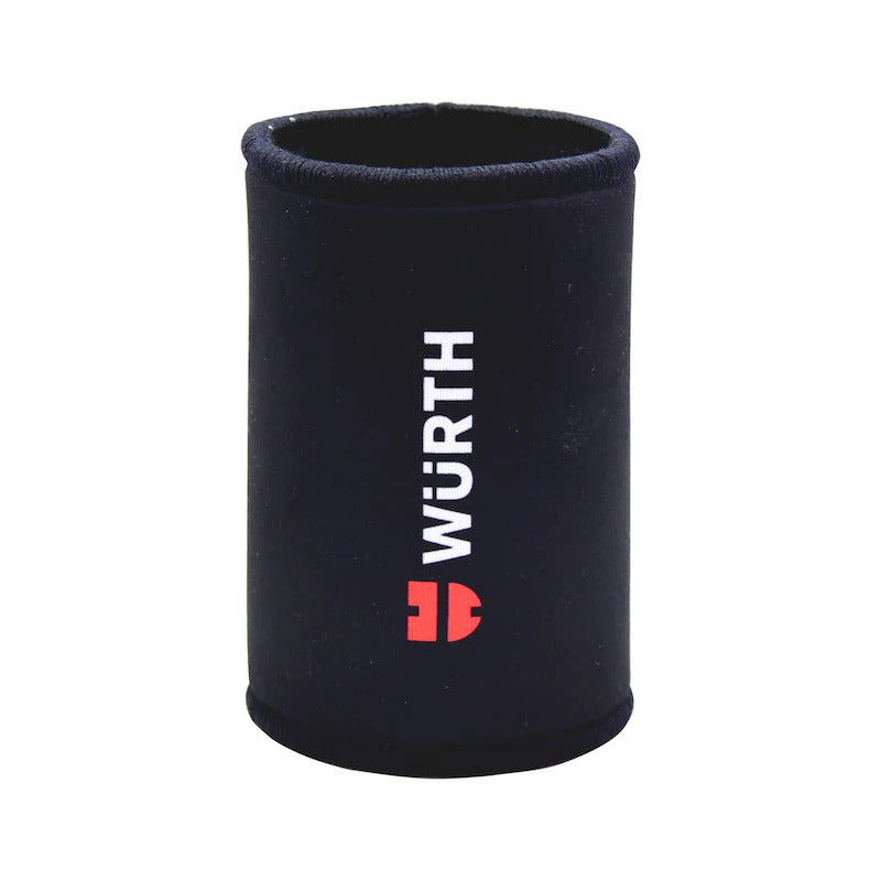 A Wurth Can Stubby Holder Cooler Sleeve with the brand name "Würth" printed vertically in white text, alongside the brand logo in red and white, displayed prominently on the front. Perfect for beer and soda cans, this lightweight cooler has a simple cylindrical design with a soft, insulated texture that ensures a cool temperature.