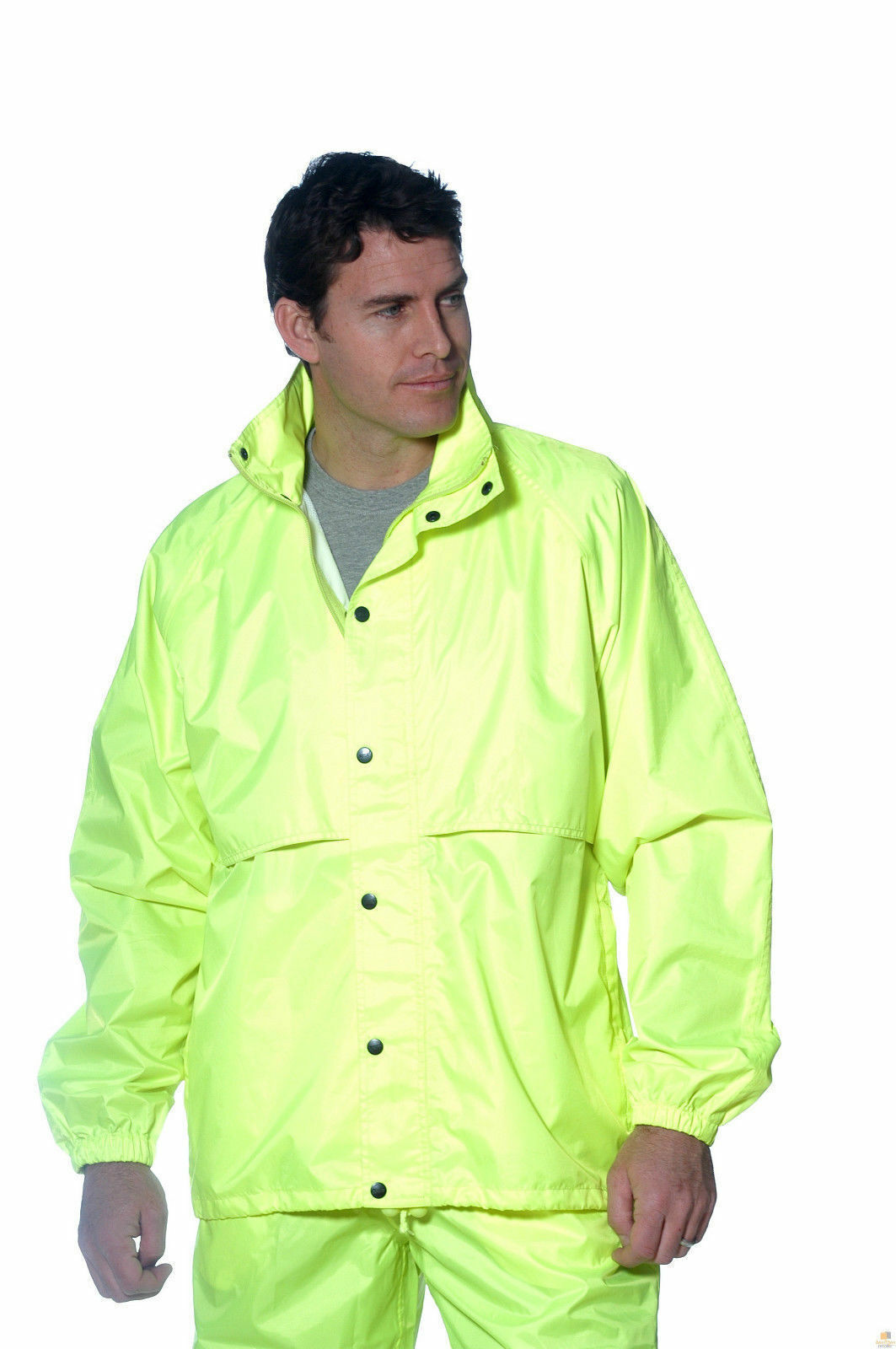 HUSKI STRATUS RAIN JACKET Waterproof Workwear Concealed Hood Windproof Packable - Yellow Fluro - 4XL