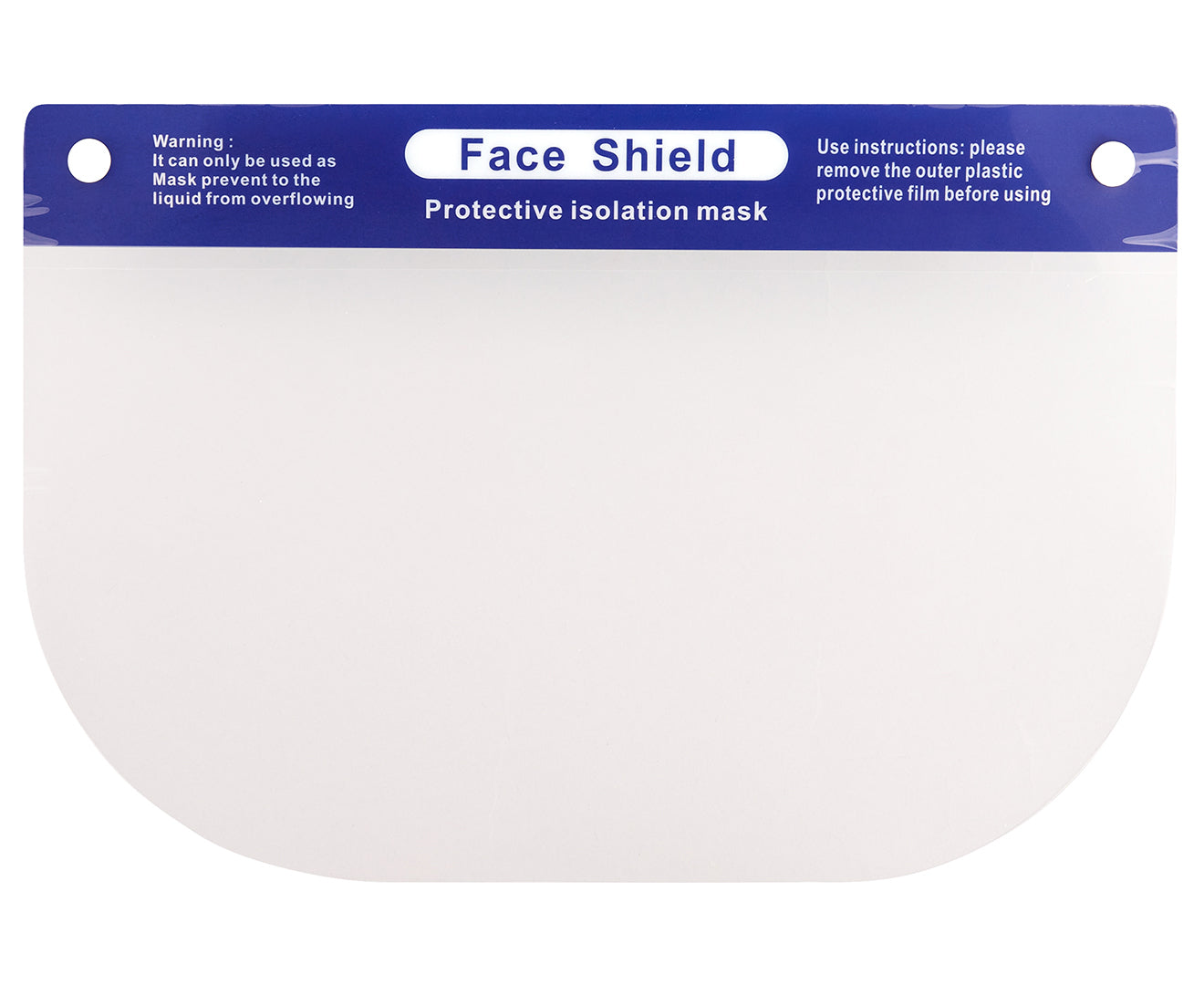 A mannequin head wears a blue surgical mask and a clear face shield with "Face Shield" written on the forehead band. The face shield, made from durable materials, features an anti-fog PET film. A red circular label with white text in the bottom left corner reads "3x Safety Full Face Shield Clear Glasses Anti-Fog Eye Protector Shop Dental," promoting a pack of three face shields.