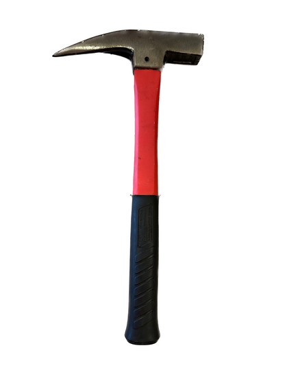 A 33cm Latthammer Framing Hammer Hand Tool with a metal head featuring a chisel-end and flat-end. The handle is red in the middle and black at the bottom, with ergonomic grips on the black portion. This single-claw hammer is positioned vertically against a plain white background, perfect for erecting scaffolding.