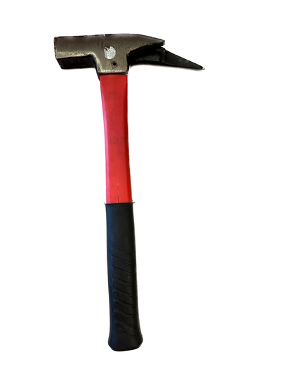 A 33cm Latthammer Framing Hammer Hand Tool with a metal head featuring a chisel-end and flat-end. The handle is red in the middle and black at the bottom, with ergonomic grips on the black portion. This single-claw hammer is positioned vertically against a plain white background, perfect for erecting scaffolding.