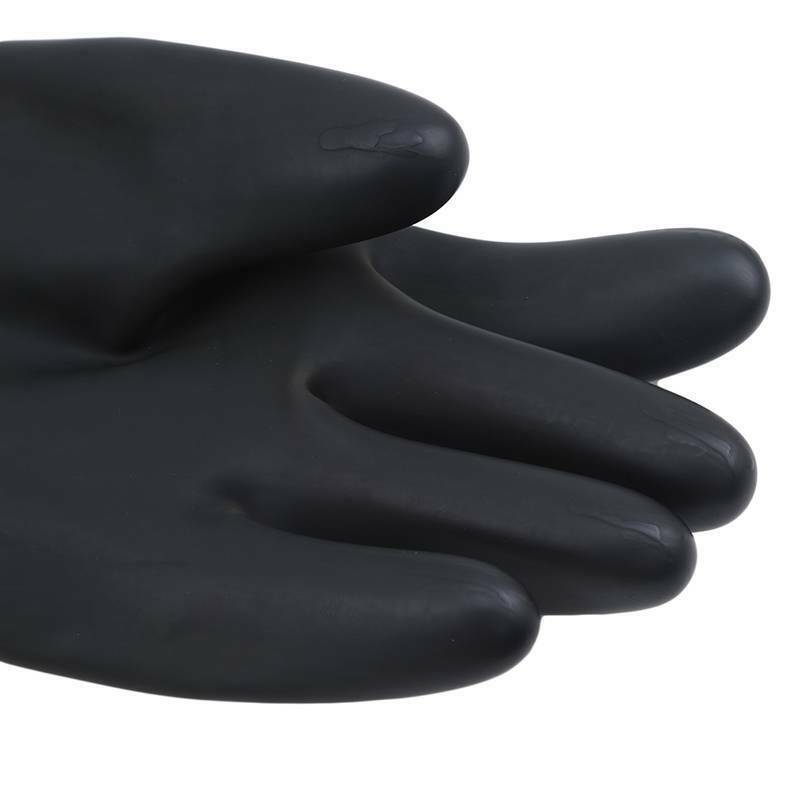 A pair of Latex Gloves Rubber PPE Industrial Anti Chemical Acid Heavy Duty with orange trim at the cuffs, suitable for handling acids and chemicals. The gloves have a smooth texture and are shown laid flat on a white background.