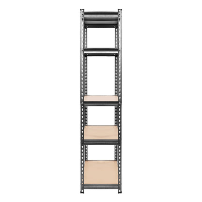 A set of Giantz 4x1.8M Garage Shelving Warehouse Rack Pallet Racking Storage Charcoal with five adjustable levels each. The shelves are made of light-colored wood and the frame is constructed of industrial strength steel. The setup is organized in two side-by-side rows, providing ample storage space.