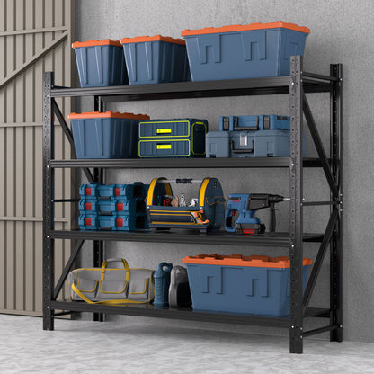 A large, heavy-duty black metal shelving unit with four adjustable shelf heights. The frame is constructed of industrial-strength steel beams and posts, featuring multiple holes for custom shelf placement. The shelves are flat and spacious, suitable for storage in garages or warehouses.

Introducing the Giantz 2MX1.8M Garage Shelving Warehouse Rack Pallet Storage Shelves Racking: a perfect solution for all your storage needs in garages or warehouses!